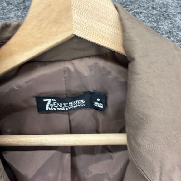 7th Avenue Blazer Women 16 Brown Button Up Collared Long Sleeve Cotton Lined - Picture 3 of 7